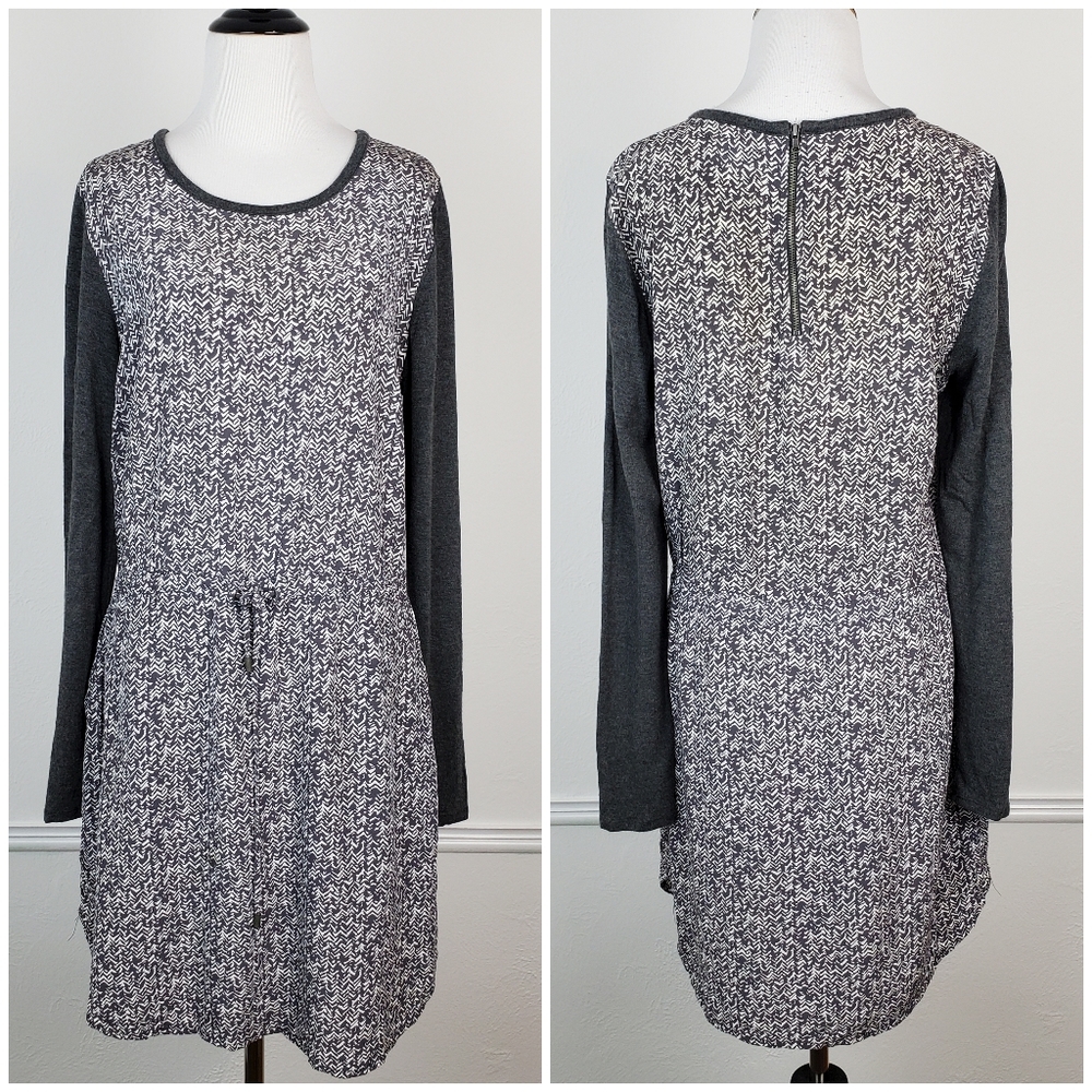 Lou & Grey Dress Geometric Chevron Tie Waist Knit Gray Boho Athleisure